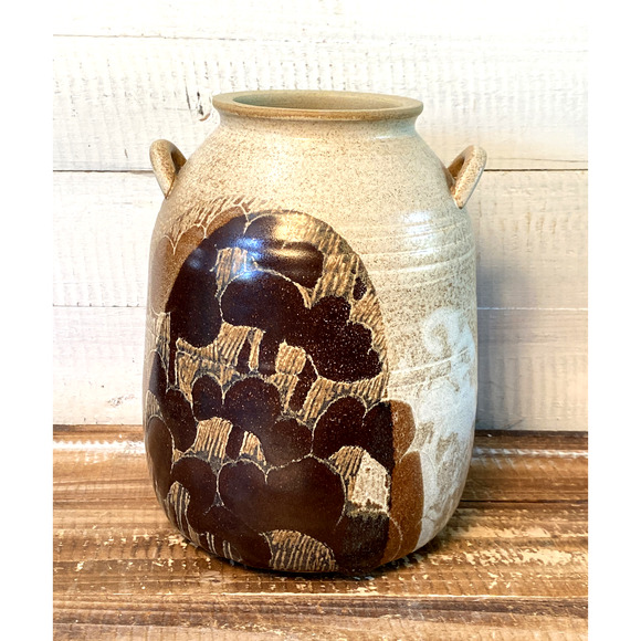 Vintage Crich Pottery England Double Handled Jug Brown Diana Worthy Signed - Picture 11 of 12